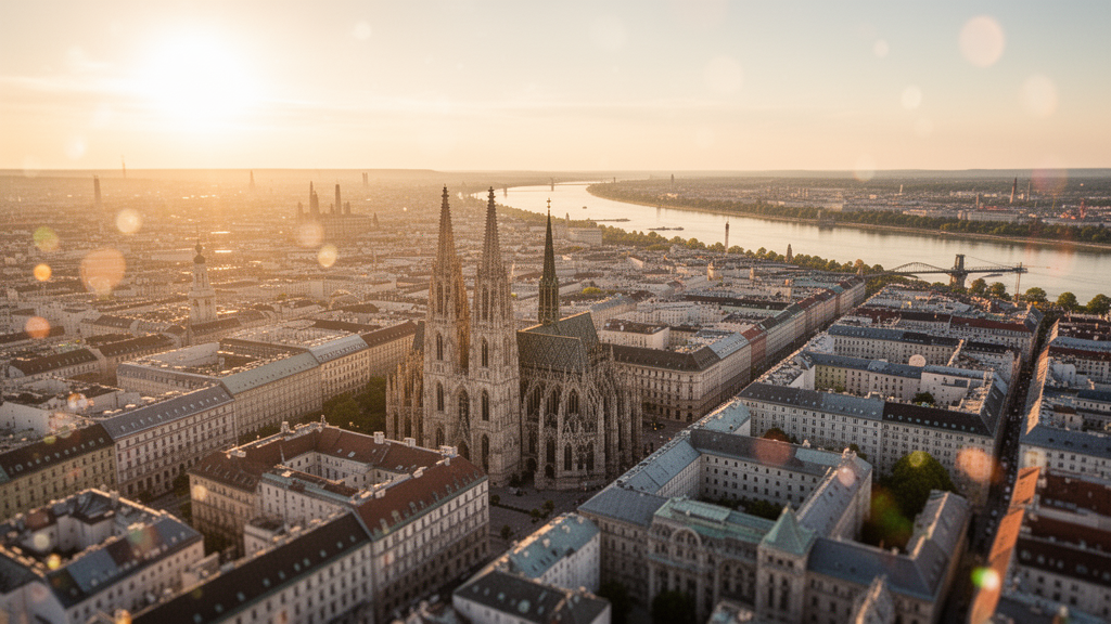 Aerial view of Vienna at golden hour